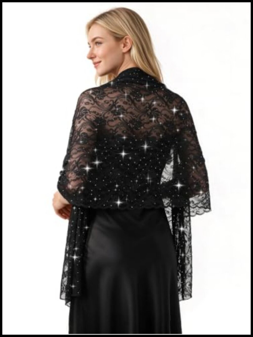 Sequin Lace Shawl with Rhinestones Formal Evening Wrap for Women